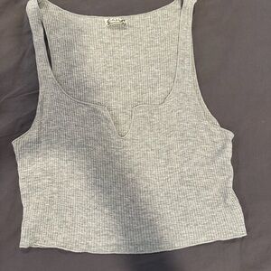 Free People Gray Ribbed Crop Tank Top